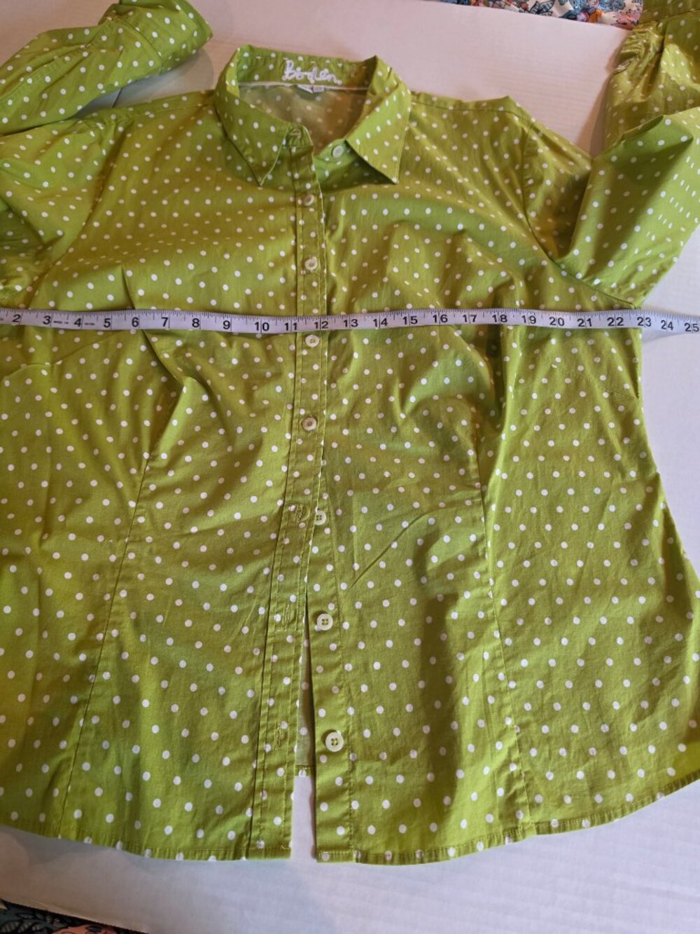 Boden Lime Green & White Polka-dot Button Front Long Sleeve Blouse Size 18 - Picture 10 of 11